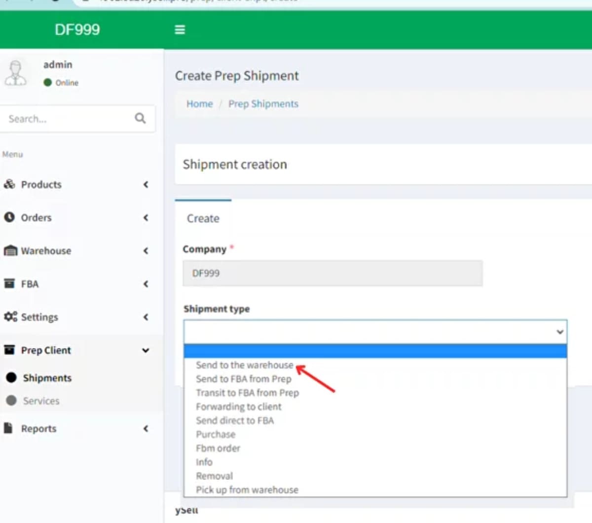 Creating a shipment and sending it to DiFFreight warehouse difreight